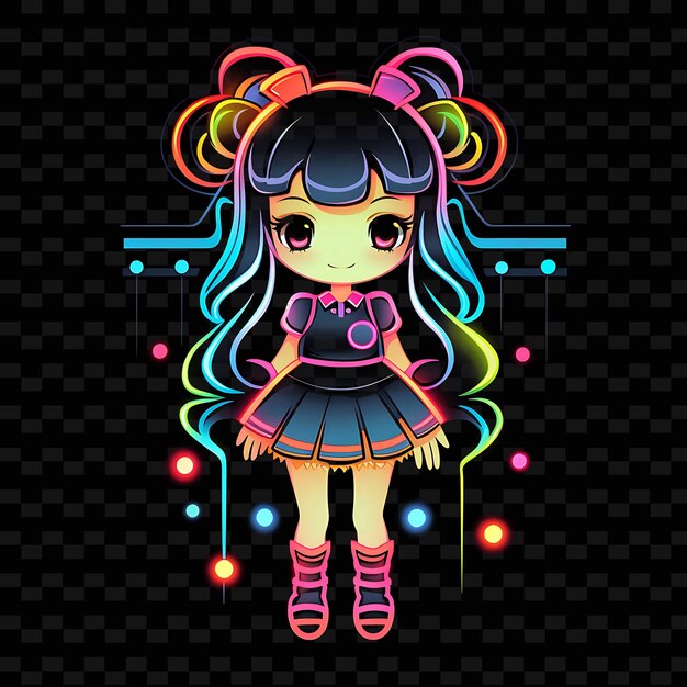 Png radiant rhythms unleashing creativity with sticker anime characters through neon lines