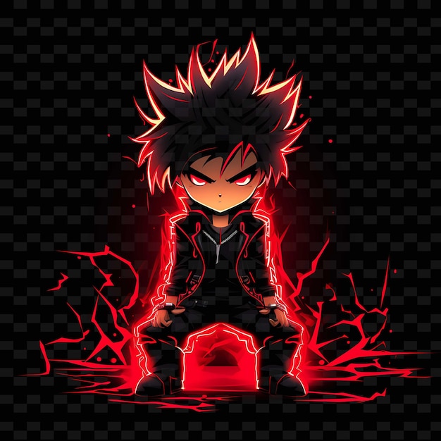 PSD png radiant rhythms unleashing creativity with sticker anime characters through neon lines