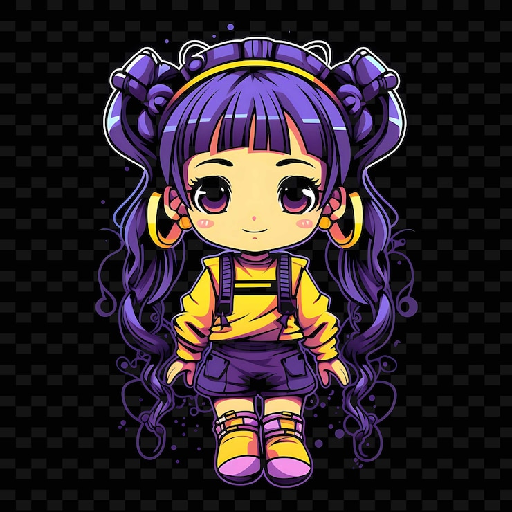 PSD png radiant rhythms unleashing creativity with sticker anime characters through neon lines