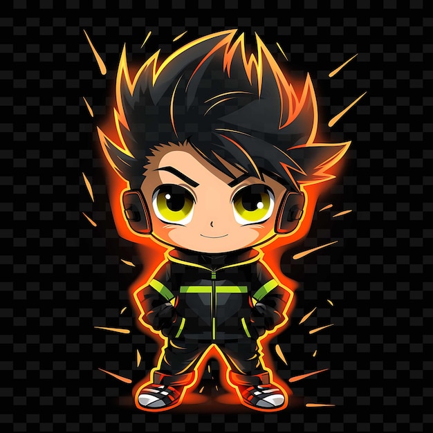 PSD png radiant rhythms unleashing creativity with sticker anime characters through neon lines