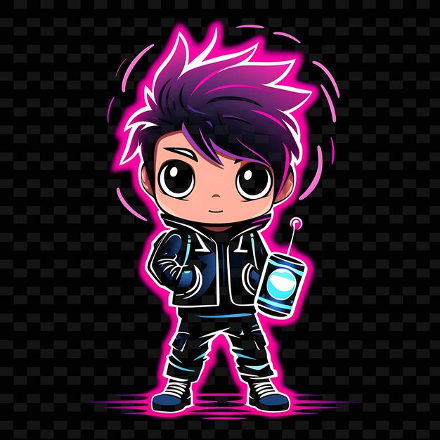 PSD png radiant rhythms unleashing creativity with sticker anime characters through neon lines