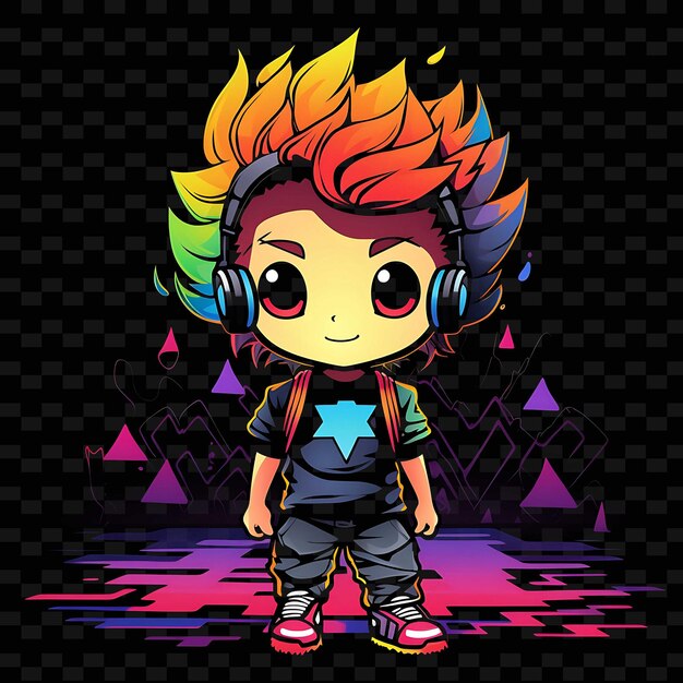 PSD png radiant rhythms unleashing creativity with sticker anime characters through neon lines