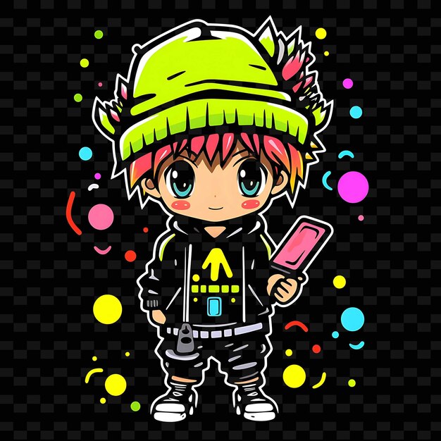 PSD png radiant rhythms unleashing creativity with sticker anime characters through neon lines