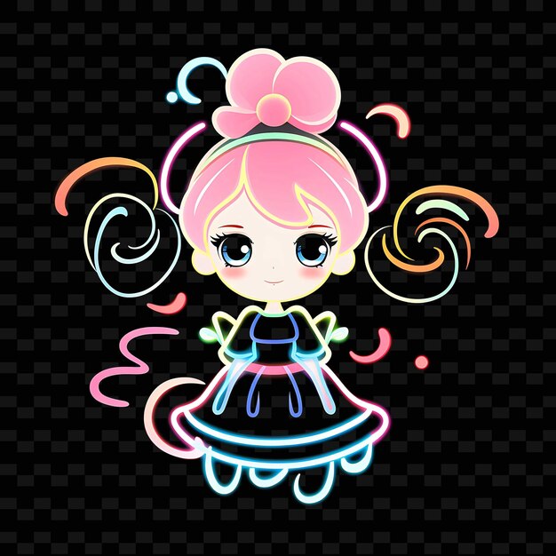 PSD png radiant rhythms unleashing creativity with sticker anime characters through neon lines