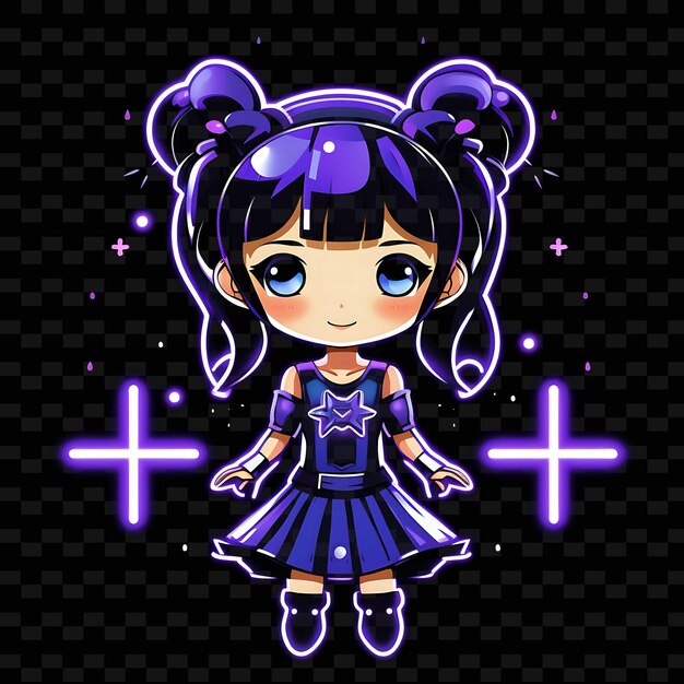 PSD png radiant rhythms unleashing creativity with sticker anime characters through neon lines