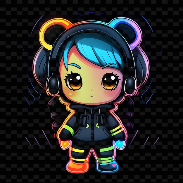 PSD png radiant rhythms unleashing creativity with sticker anime characters through neon lines