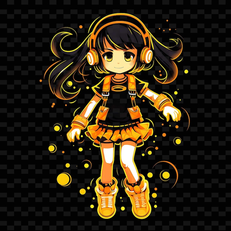 PSD png radiant rhythms 透過霓虹線的貼紙動漫角色釋放創意