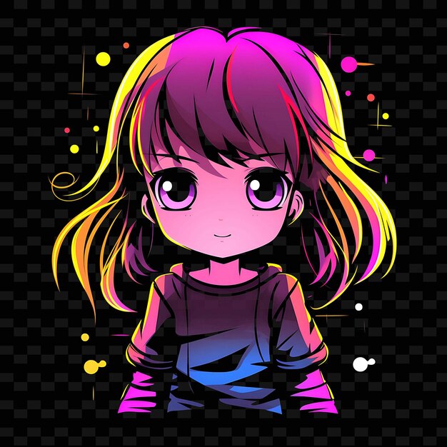 PSD png radiant rhythms unleashing creativity with sticker anime characters through neon lines