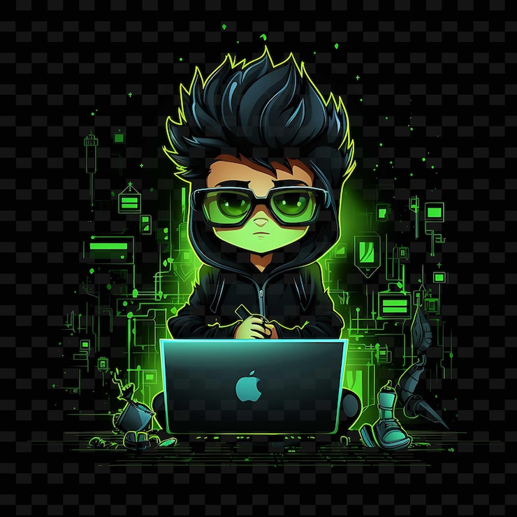 PSD png radiant rhythms unleashing creativity with sticker anime characters through neon lines