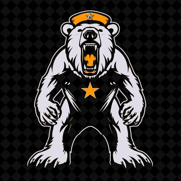 PSD png raging polar bear face standing on hind legs wearing a sovie outline vector of animal mascot