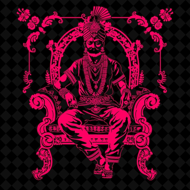 PSD png rajput maharaja with a talwar adorned with jewelry and a tur medieval warrior character shape
