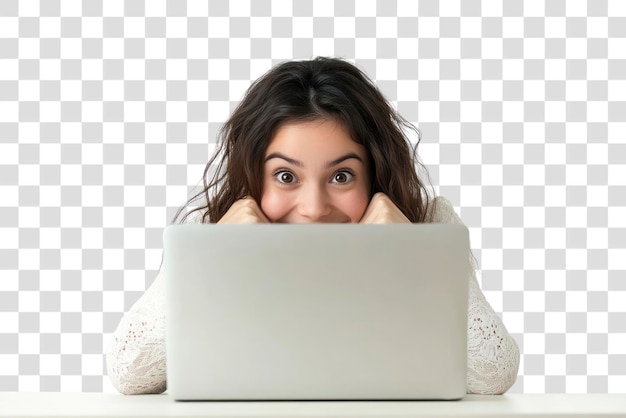 PNG Real young woman smile laptop background computer