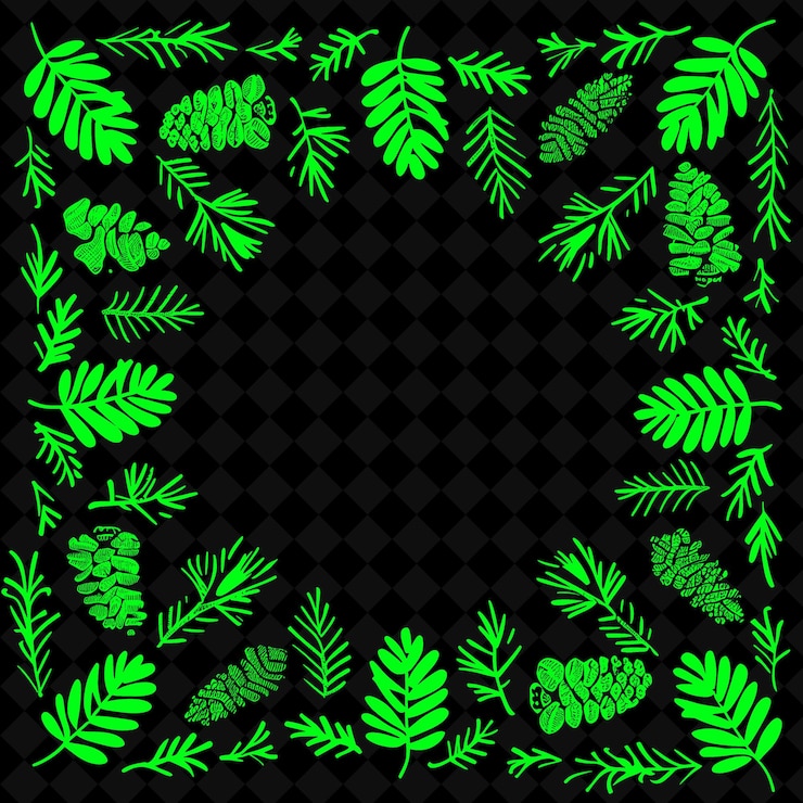 PSD png redwood folk art with cones and leaves for decorations in th illustration outline frame decor