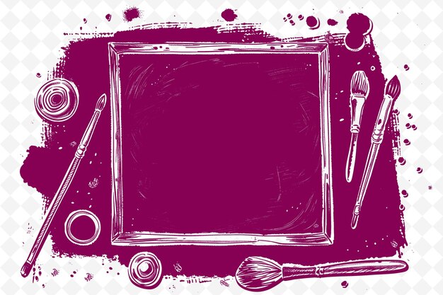 PSD png renaissance painting frame art with palette and brushes deco illustration frame art decorative