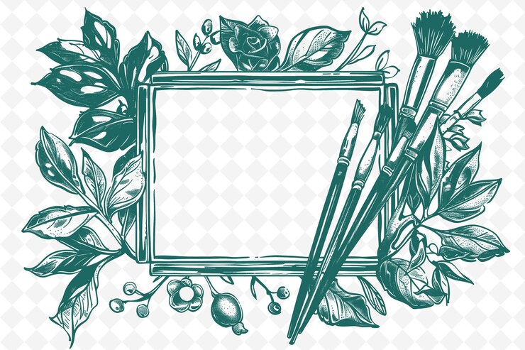 PSD png renesans malarstwo ramy sztuki z paletą i pędzlami deco ilustracja ramy sztuka dekoracyjna