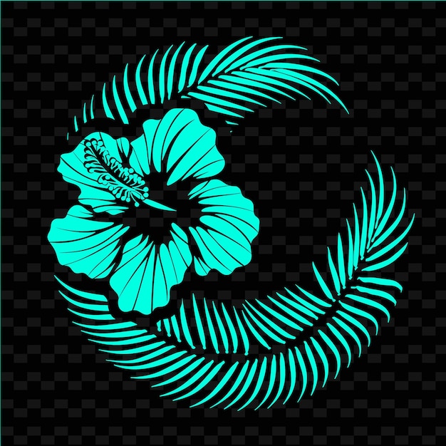 PSD png resplendent quetzal feathers with hibiscus petal outlines an outline animal and tropical leave