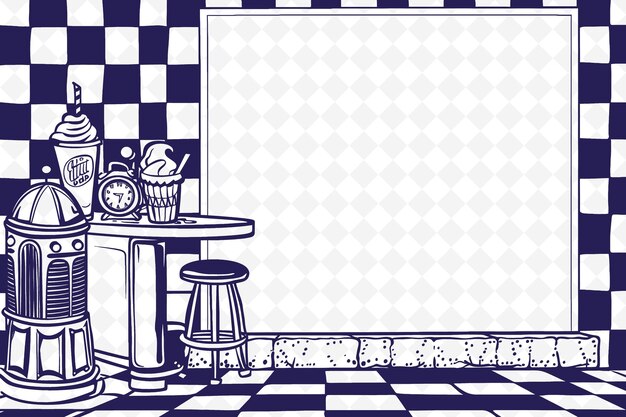 PSD png retro diner frame art z milkshake i jukebox dekoracje ilustracja frame art dekoracyjny