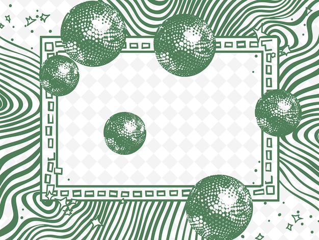 PSD png retro disco frame art with disco ball and funky patterns dec illustration frame art decorative