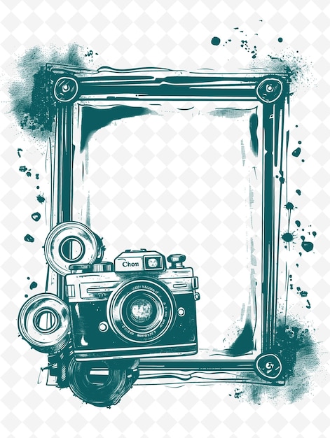 PSD png retro frame art z vintage kamerą i filmem reel dekoracja ilustracja frame art dekoracyjny