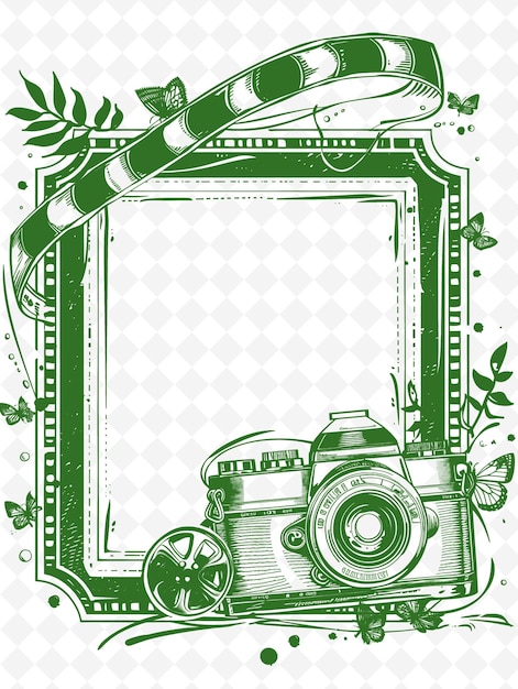 Png Retro Frame Art Z Vintage Kamerą I Filmem Reel Dekoracja Ilustracja Frame Art Dekoracyjny