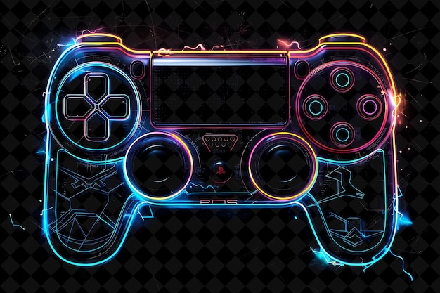 Png Retro Game Controller Frame With Nem Symbol Game Controllers Y2K Neon Shape na ciemnym tle