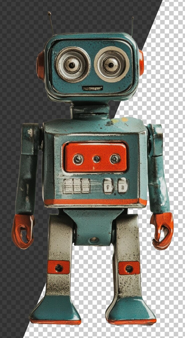 PSD png retro kolorowa zabawka robotyczna