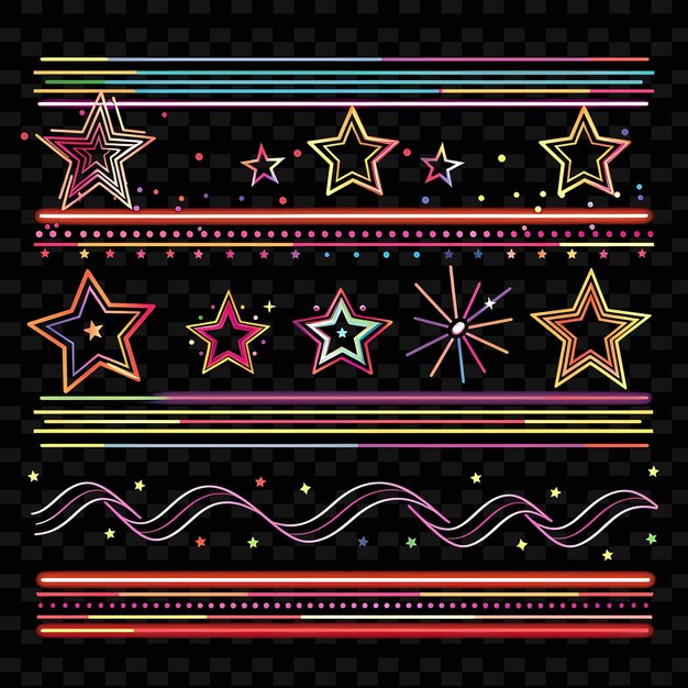 PSD png retro neon string borderlines design с мотивами звезд и stillustration абстрактные коллекции