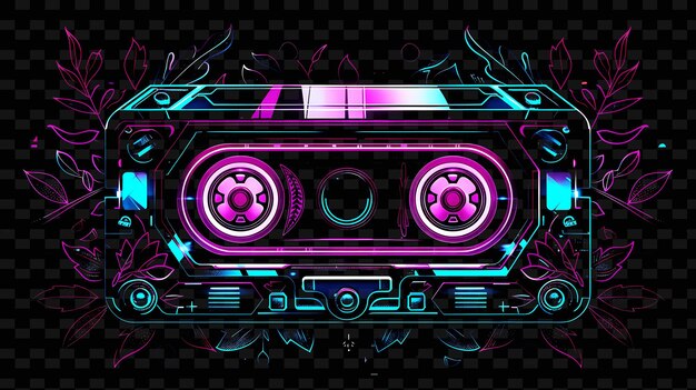 PSD png retro tape decal z elementami vintage i kolorami neonowymi retr creative neon y2k shape decorativeo