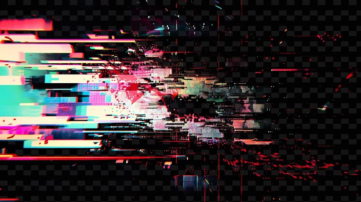 PSD png retro vhs glitch with pixelated distortion geometric shapes illustration texture background