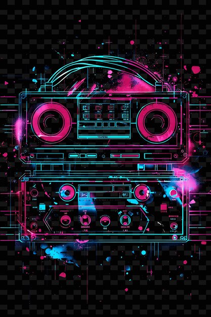 PSD png retrowave tape decal с винтажными синтезаторами и неоном gri creative neon y2k shape decoratived