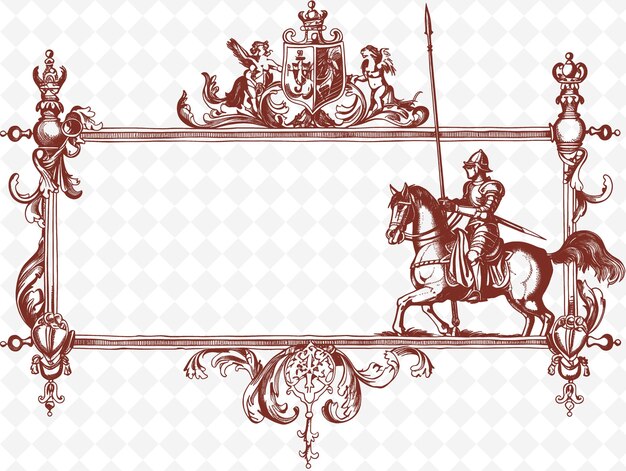 PSD png ridders jousting frame art met lance en paard decoraties illustratie frame art decoratief