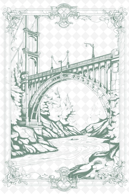 PSD png river postcard design met industrial frame style design dec outline arts scribble decorative