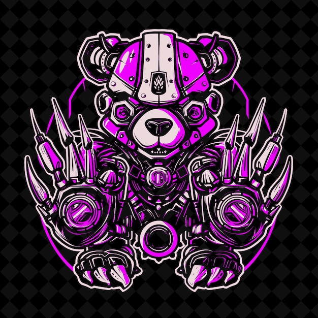 PSD png robotic bear with metal claws and a powerful cannon wearing outline vector of animal mascot