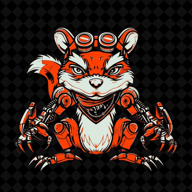 PSD png robotic chipmunk with metal claws and a powerful drill weari outline vector of animal mascot