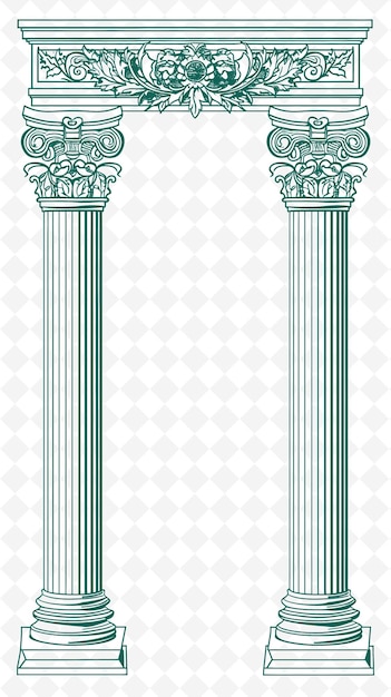 PSD png romanesque column frame art with lion and laurel wreath deco illustration frame art decorative