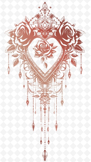 PSD png romantic postcard design con cornice a forma di cuore stile desig outline arts scribble decorative