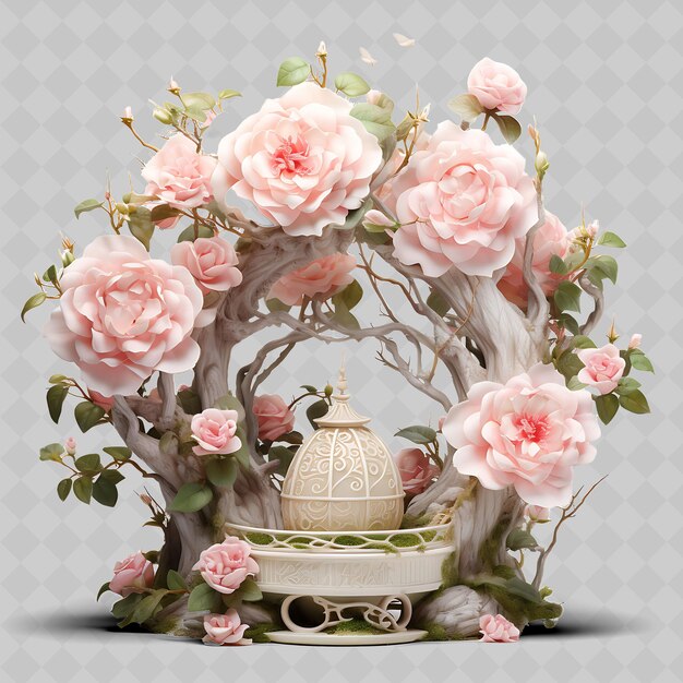 PSD png rose bonsai porcelaine pot compound leaves romantische tuin co transparent diverse bomen decor