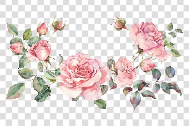PNG Rose Border akwarelowy wzór kwiatowy roślina