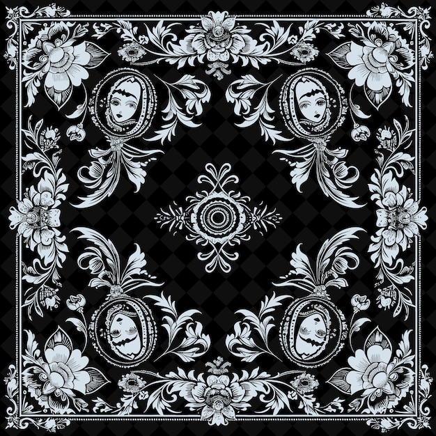 PSD png russian folk art with intricate floral patterns and matryosh outline traditional frame art