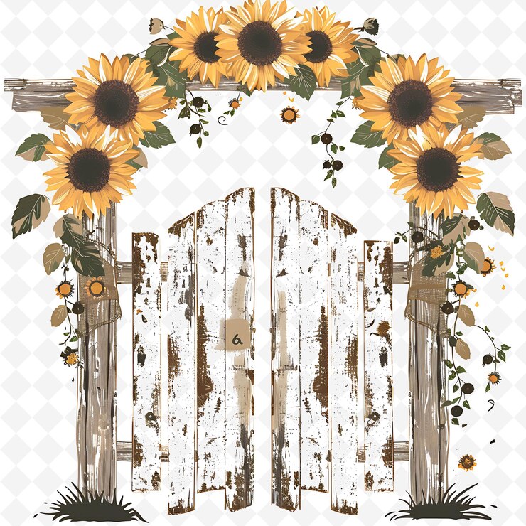 PSD png rustic gate with country wedding decorations gate is decorat creative abstract art designs