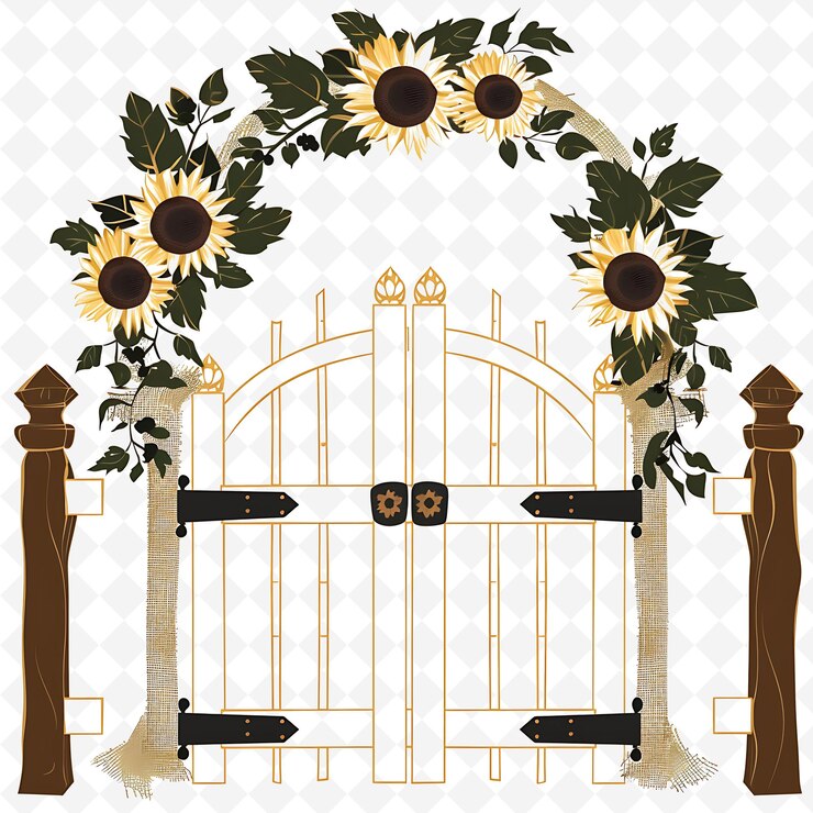 PSD png rustic gate with country wedding decorations gate is decorat creative abstract art designs