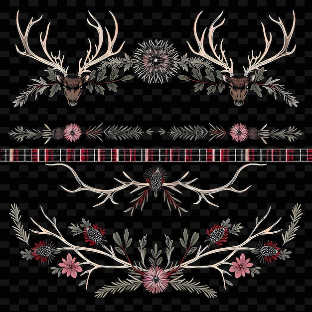 PSD png rustic thistle flowers borderlines design with tartan и deillustration абстрактные коллекции