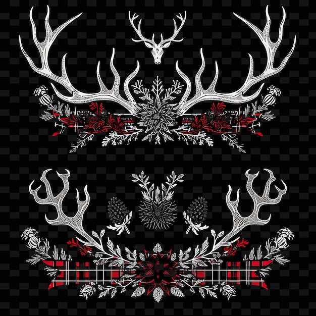 PSD png rustic thistle flowers borderlines design with tartan and deillustration abstract collections