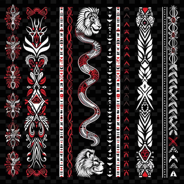 PSD png safari string borderlines design with lion motifs and animalillustration abstract collections