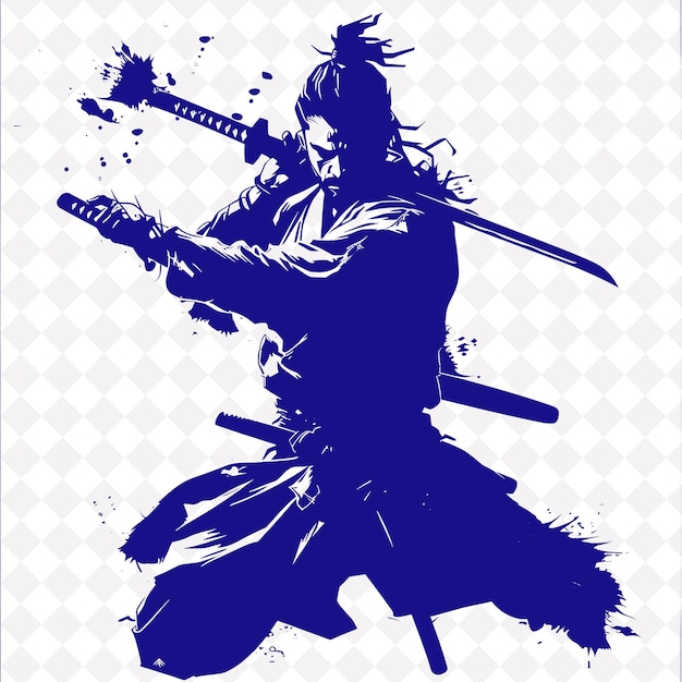 PSD png samurai che tiene uno yumi e un tanto che esprime la concentrazione in una forma di personaggio di guerriero medievale