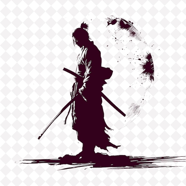 PSD png samurai met een yumi en een tanto die de focus uitdrukken in een rea middeleeuwse krijgerkaraktervorm