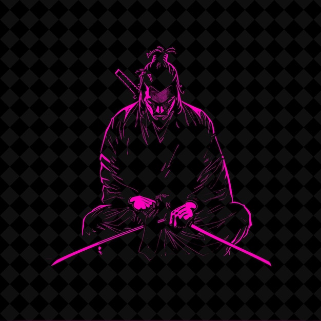 PSD png samurai with a tanto stoic and focused performing seppuku medieval warrior character shape