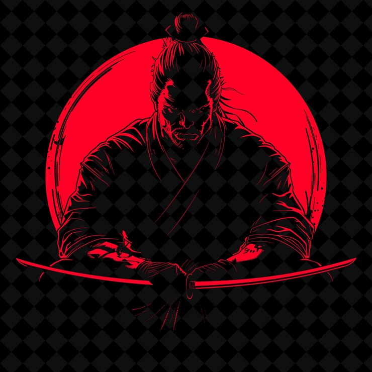 PSD png samurai z tanto stoic i skoncentrowany na wykonywaniu seppuku średniowieczny wojownik kształt postaci