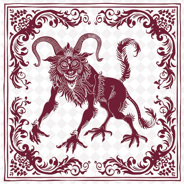 PSD png satyr folk art con corna e coda per decorazioni nella fr illustration outline frame decor