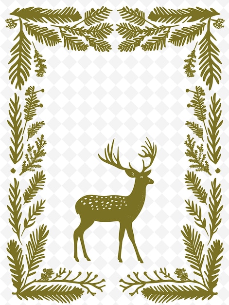 PSD png scandinavian frame art with deer and pine tree decorations b illustration frame art decorative